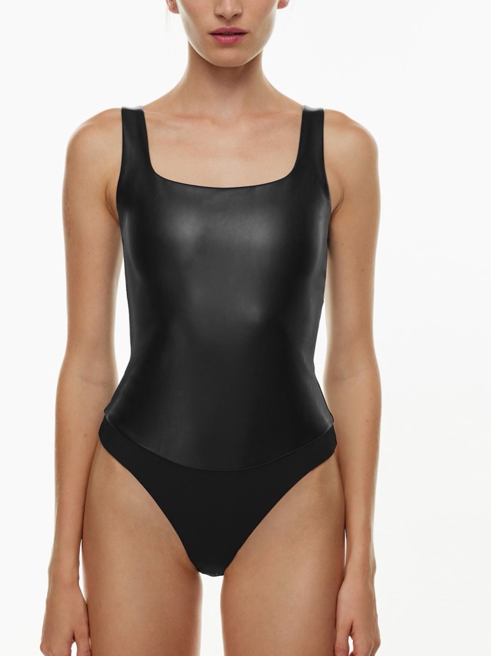 Ten by Babaton Aritzia Vegan Leather Squareneck Bodysuit Black XS